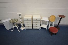 A QUANTITY OF OCCASSIONAL FURNTITURE to include a pair of slim cream chest of five drawers, white
