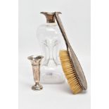 THREE LATE 19TH TO EARLY 20TH CENTURY ITEMS, to include an hourglass decanter with silver collar,