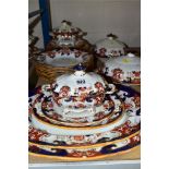 A MASONS AND ASHWORTH BROTHERS IRONSTONE PART DINNER SERVICE, Imari palette, comprising three oval