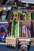 FIVE BOXES OF BOOKS, subjects include cookery, gardening, ghost stories, thrillers, general