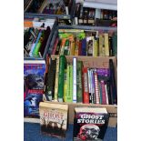 FIVE BOXES OF BOOKS, subjects include cookery, gardening, ghost stories, thrillers, general