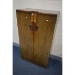 AN ART DECO TWO DOOR GENTLEMANS WARDROBE, width 77cm x depth 46cm x height 134cm (sd)