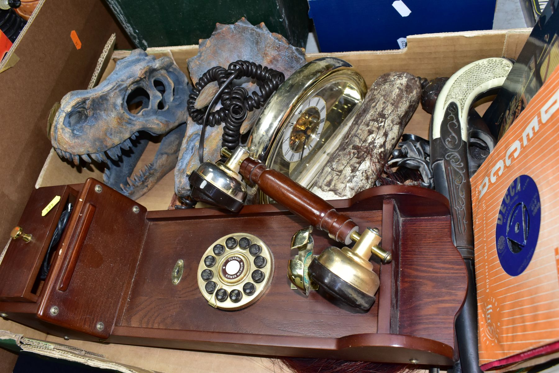 A BOX OF SUNDRY ITEMS, to include modern steepletone wall mounted phone 'Classic Museum Series', - Image 2 of 4