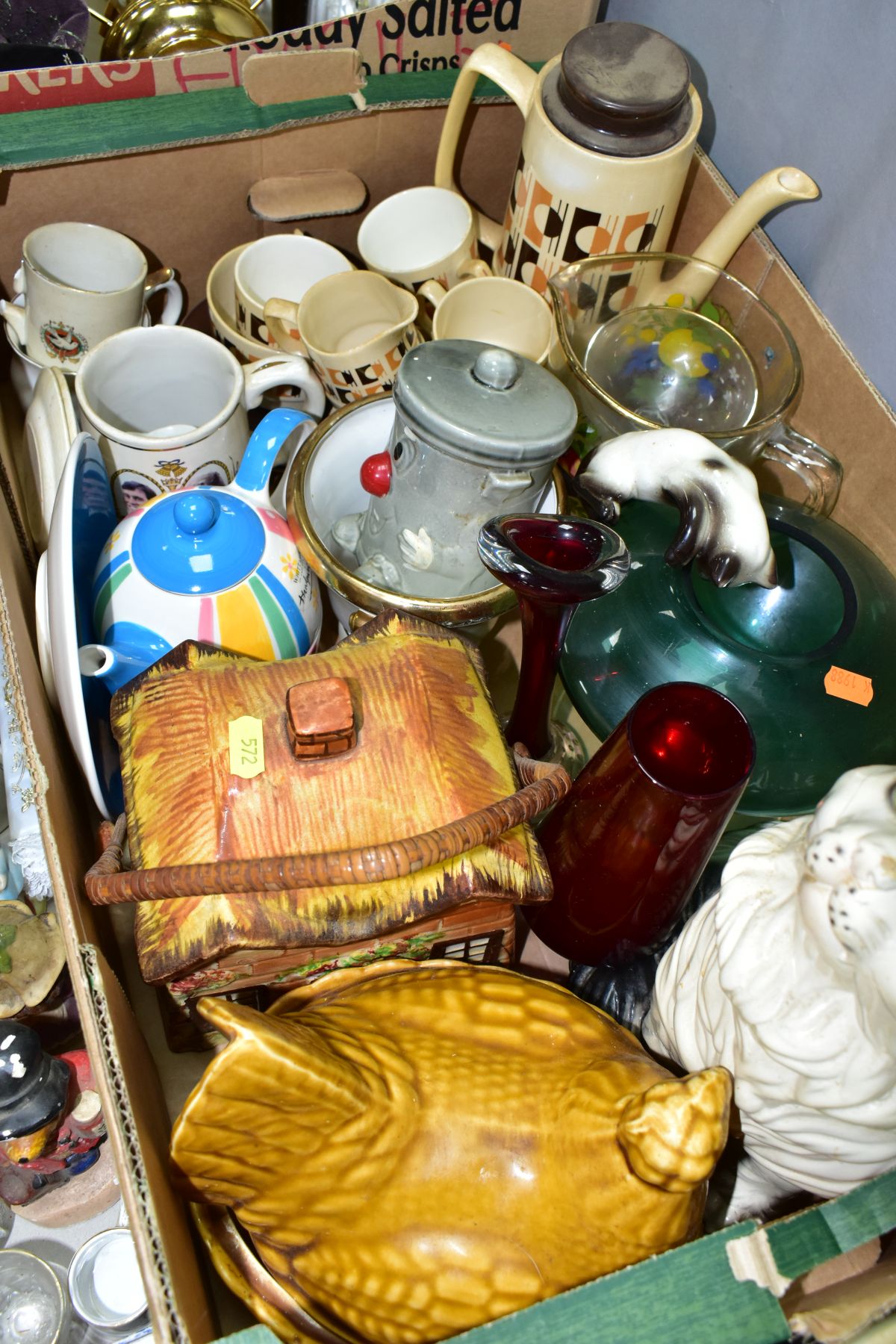 FOUR BOXES OF CERAMICS, GLASS, ETC, including a small quantity of Wade Whimsies, part tea sets, - Image 9 of 9