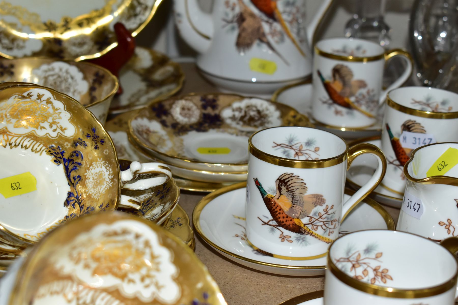 HAMMERSLEY TEA WARES, comprising a pheasant pattern coffee set for six, coffee pot cracked, - Image 4 of 8