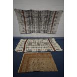 TWO AFRICAN TRIBAL RUGS/BLANKETS, with geometric and stylised decoration, one blanket with holes,