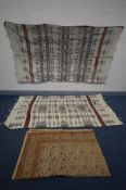 TWO AFRICAN TRIBAL RUGS/BLANKETS, with geometric and stylised decoration, one blanket with holes,