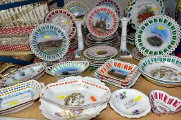 A QUANTITY OF LATE 19TH/EARLY 20TH CENTURY CONTINENTAL PORCELAIN SOUVENIR RIBBON PLATES, etc,