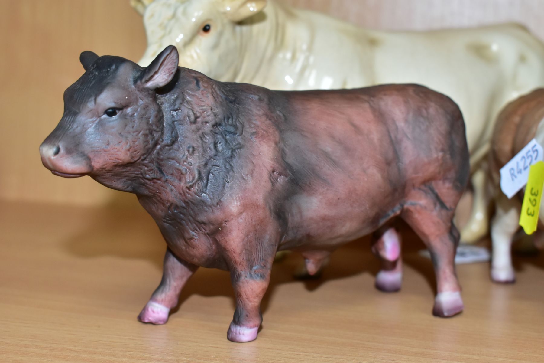 A BESWICK CHAROLAIS BULL, No. 2463A, gloss (both horns broken) and a Hereford calf No. 854 (brown - Image 4 of 5