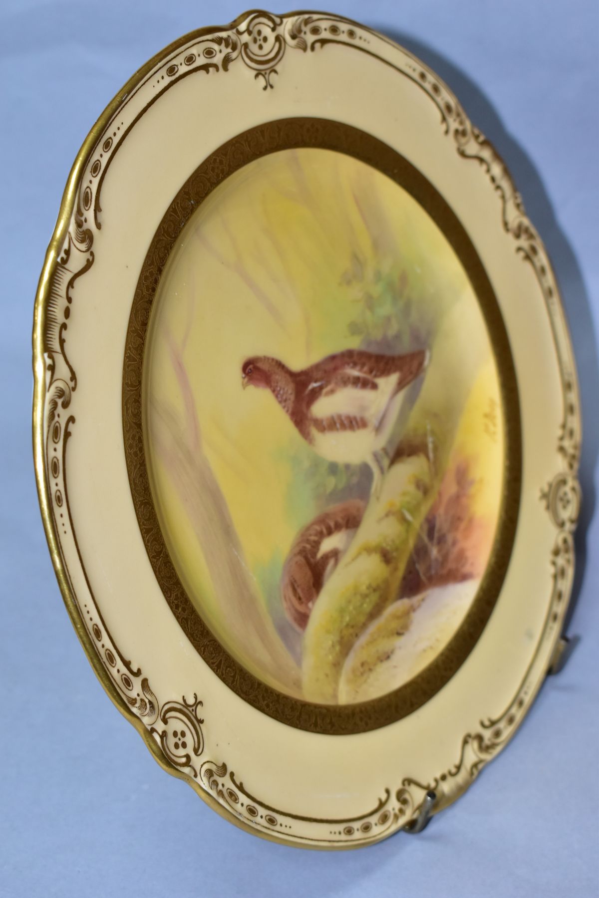 A MINTONS CABINET PLATE, painted by J E Dean 'ryper' (grouse in woodland) on cream ground with - Image 3 of 4