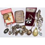 A SELECTION OF SILVER AND WHITE METAL JEWELLERY, to include an amber ring, with Soviet silver marks,