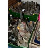 THREE BOXES GLASS BOTTLES, including ink bottles, etc (very dusty/dirty)