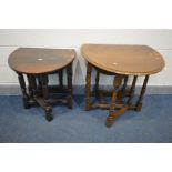 A GOOD REPRODUCTION SMALL OAK GATE LEG TABLE, and another oak gate leg table (2)