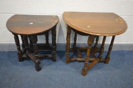 A GOOD REPRODUCTION SMALL OAK GATE LEG TABLE, and another oak gate leg table (2)