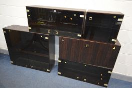 A 1970'S FIVE SECTION ROSEWOOD FINISH MODULAR WALL SHELVING SYSTEM, of various sizes, four with
