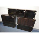 A 1970'S FIVE SECTION ROSEWOOD FINISH MODULAR WALL SHELVING SYSTEM, of various sizes, four with