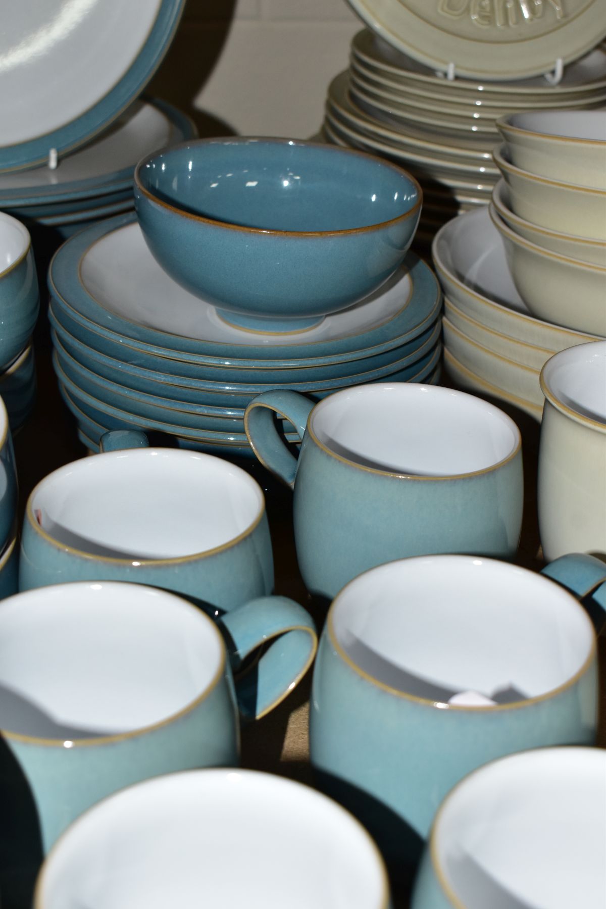 A QUANTITY OF DENBY DINNER WARES, in blue and stone coloured glazes, in the stone glaze three - Image 5 of 9