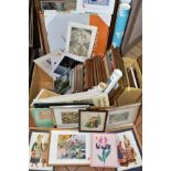 TWO BOXES OF DECORATIVE PRINTS to include an E Charles Simpson watercolour 'May Blossom,