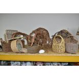 A GROUP OF VARIOUS WICKER ITEMS AND A PIECE OF CORAL to include Duck/bird shaped ornaments,