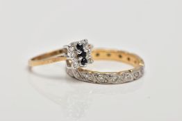 TWO RINGS, the first a diamond eternity ring, each single cut diamond within millIgrain surrounds,