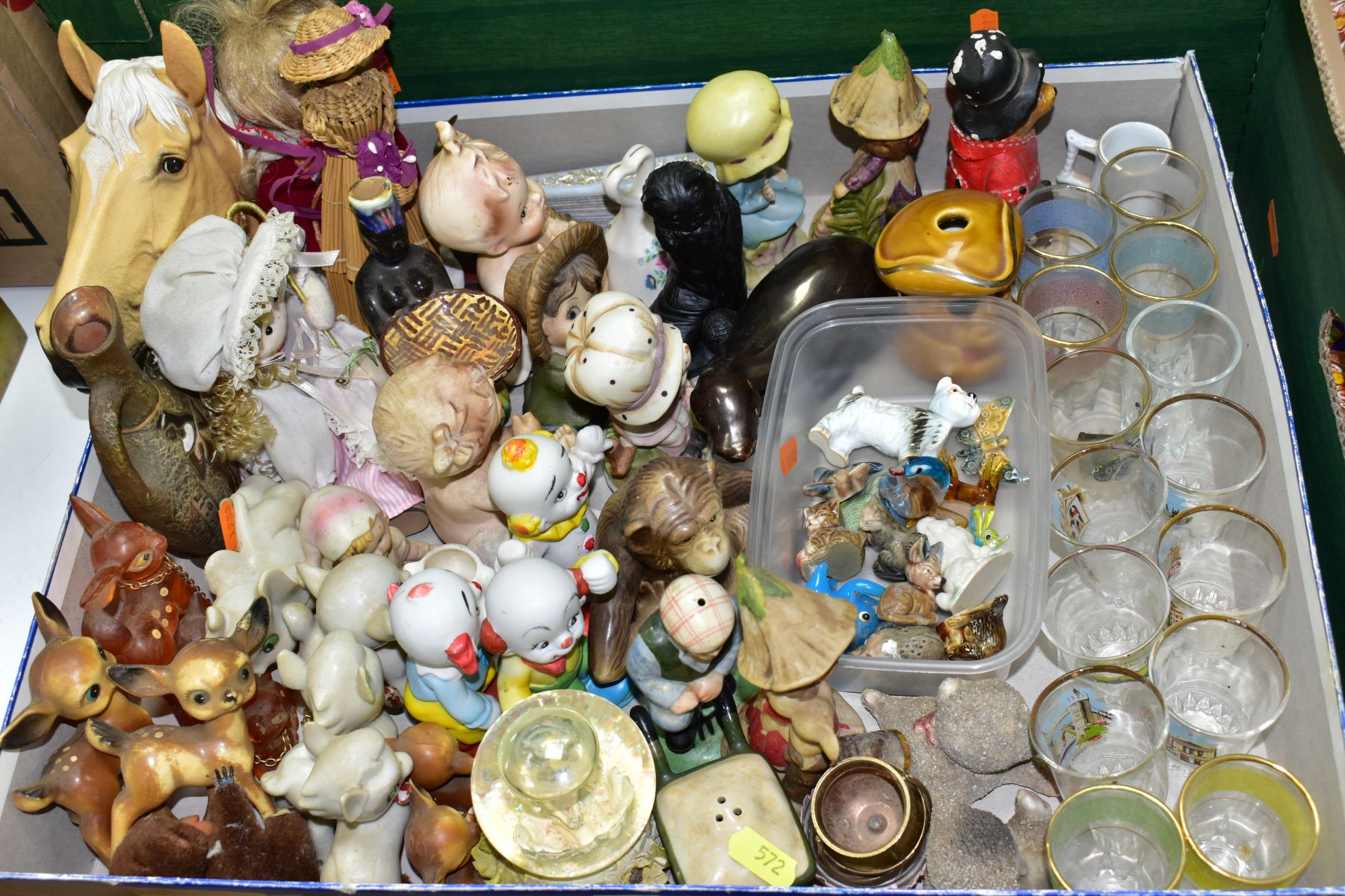 FOUR BOXES OF CERAMICS, GLASS, ETC, including a small quantity of Wade Whimsies, part tea sets, - Image 3 of 9