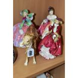 A BESWICK CAMEL MODEL NO 1044 TOGETHER WITH THREE ROYAL DOULTON LADIES, comprising 'Autumn