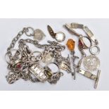 A SELECTION OF SILVER AND WHITE METAL JEWELLERY, to include a silver rectangular St. Christopher