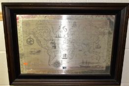 A ROYAL GEOGRAPHICAL SOCIETY SILVER MAP, hallmarked lower right, London 1977, John Pinches, 37cm x