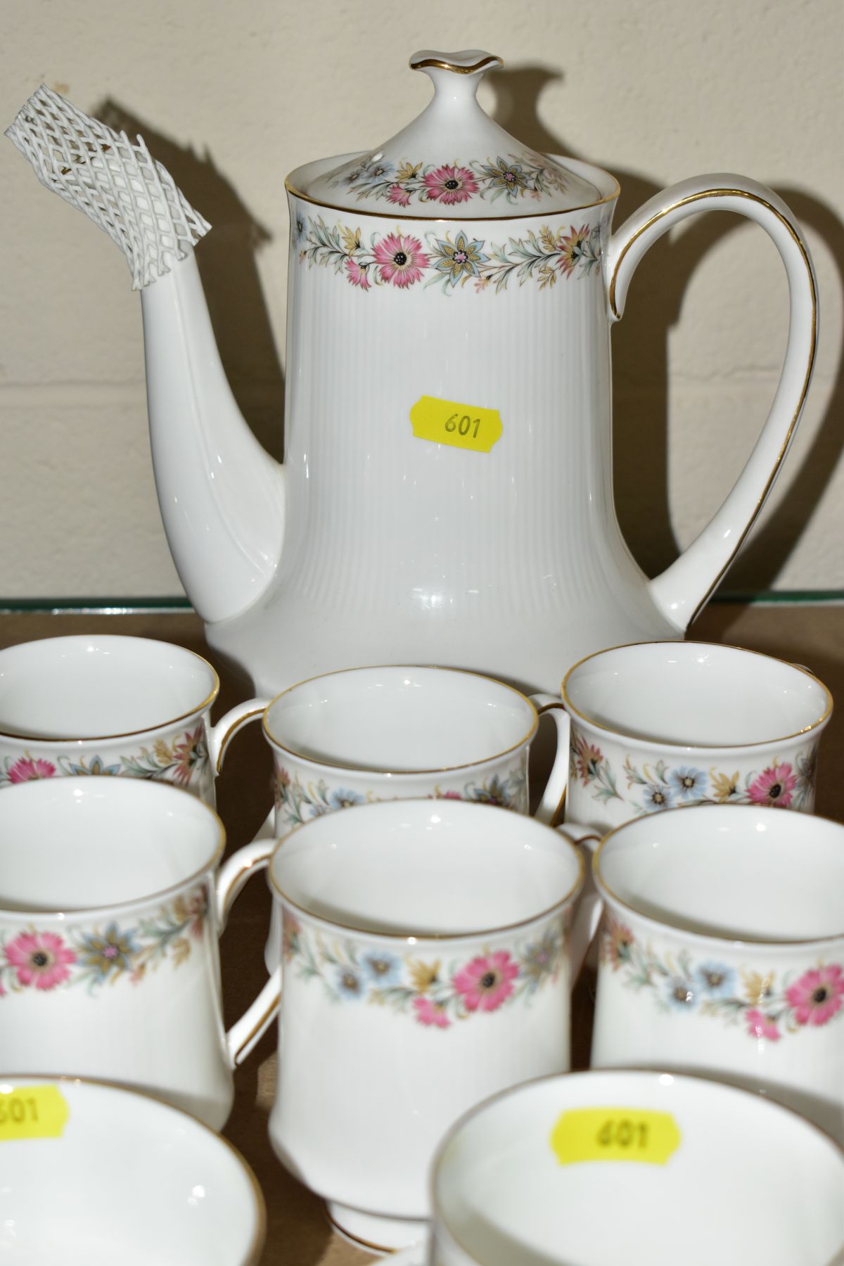 A PARAGON 'BELINDA' PATTERN COFFEE SERVICE, comprising coffee pot, sugar bowl, cream jug (tiny - Image 4 of 4