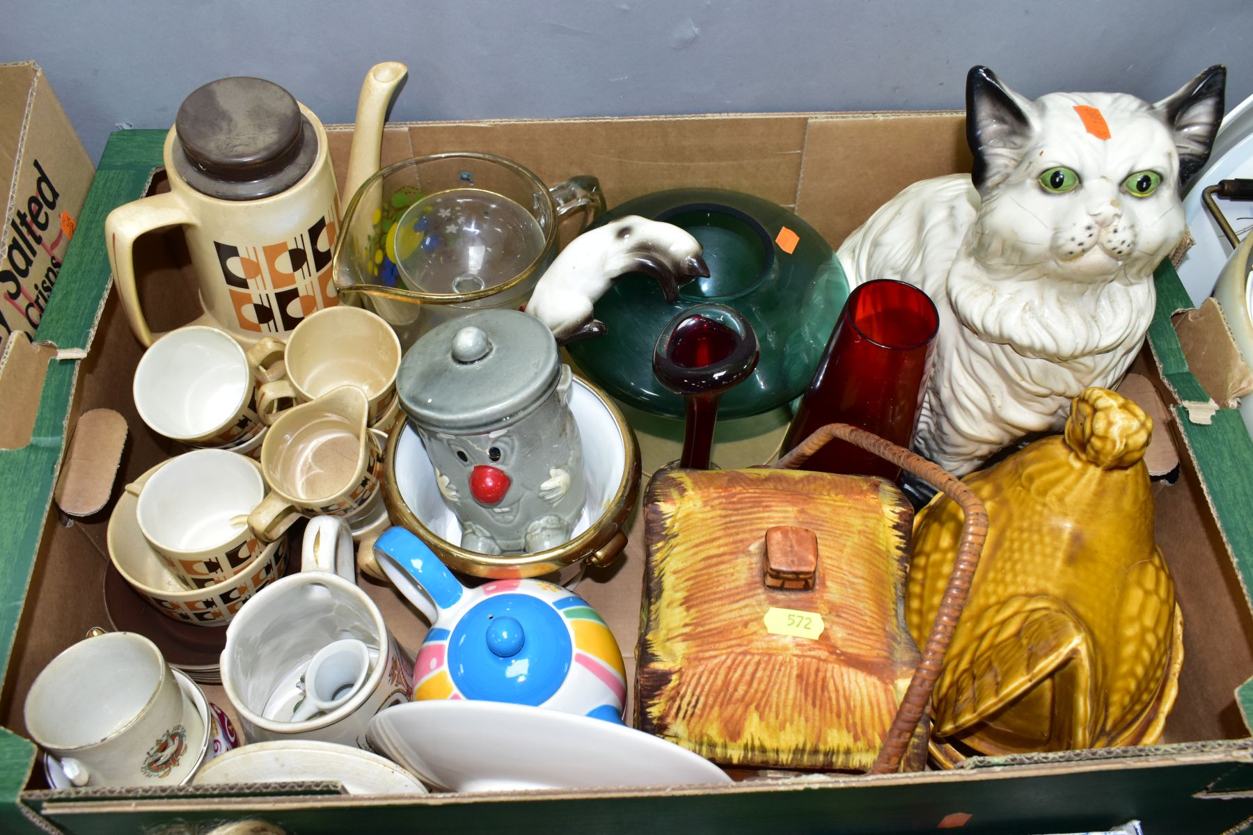 FOUR BOXES OF CERAMICS, GLASS, ETC, including a small quantity of Wade Whimsies, part tea sets, - Image 8 of 9