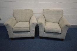 A PAIR OF BEIGE MARKS AND SPENCERS ARMCHAIRS, inner width 49cm (overall good condition)