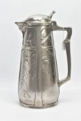 AN ART NOUVEAU PEWTER WATER JUG, height 34cm has been stripped and polished