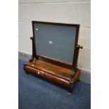 A REGENCY FLAME MAHOGANY DRESSING TABLE MIRROR, with two drawers