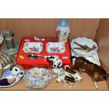 A GROUP OF CERAMICS AND ORNAMENTS, TABLEWARES etc, to include Beswick Puppit dog No 1002, two