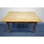 A VICTORIAN PINE KITCHEN TABLE, with a single drop leaf and single drawer, length 125cm x closed