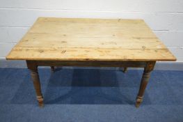 A VICTORIAN PINE KITCHEN TABLE, with a single drop leaf and single drawer, length 125cm x closed