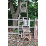 THREE WOODEN STEP LADDERS the tallest being 196cm high