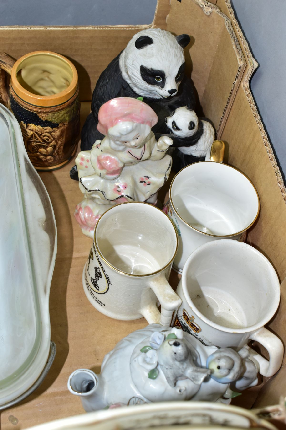 FOUR BOXES OF CERAMICS, GLASS, ETC, including a small quantity of Wade Whimsies, part tea sets, - Image 6 of 9