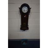 A MAHOGANY VIENNA STYLE WALL CLOCK, height 97cm (one weight, pendulum, winding key and loose parts)