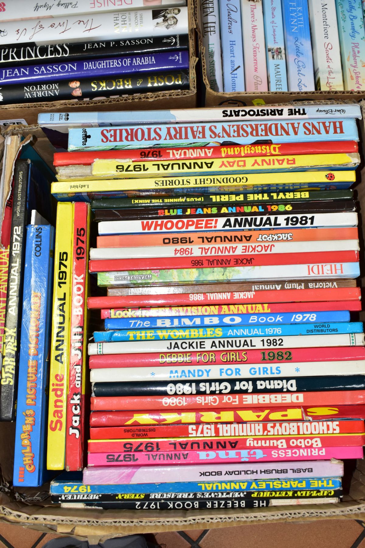 FIVE BOXES OF BOOKS, to include children's annuals (Star Trek 1972, Whoopee 1981, Jackie 1980, 84 to - Image 2 of 6