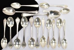 A SELECTION OF SILVER TEASPOONS, to include a set of six early 20th silver teaspoons, a set of