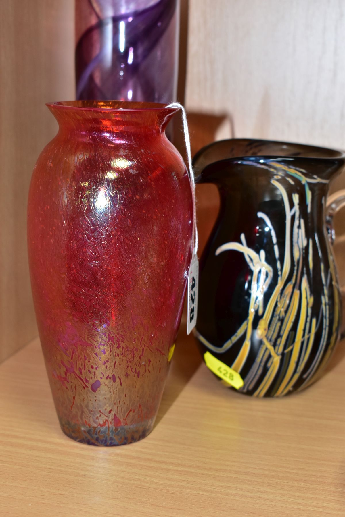 FIVE ART STUDIO GLASS VASES, comprising Royal Brierley range iridescent vase, height 15cm, a - Image 8 of 11