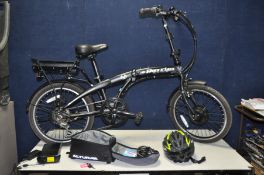 A HARRIER ECO POWER FOLDING ELECTRIC BIKE in Matt Black with one key, charger, two batteries, 6