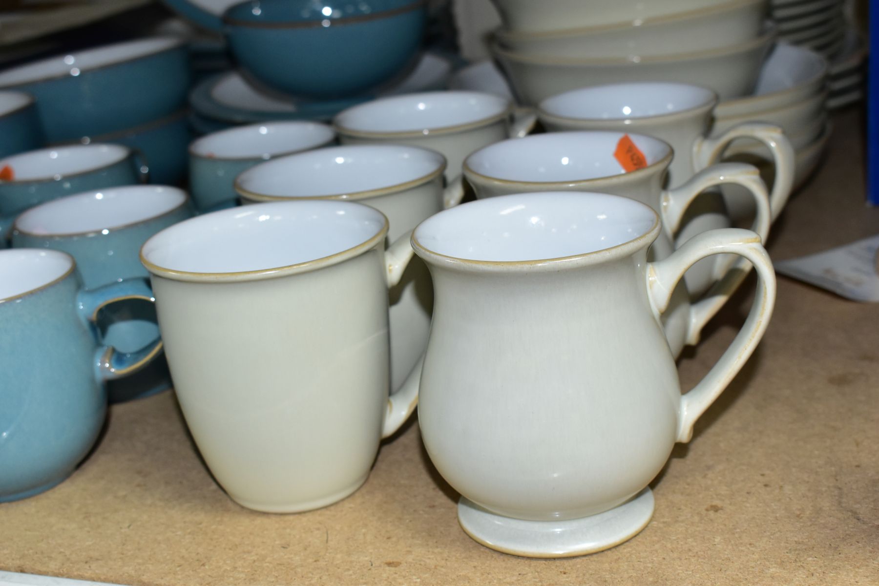 A QUANTITY OF DENBY DINNER WARES, in blue and stone coloured glazes, in the stone glaze three - Image 2 of 9