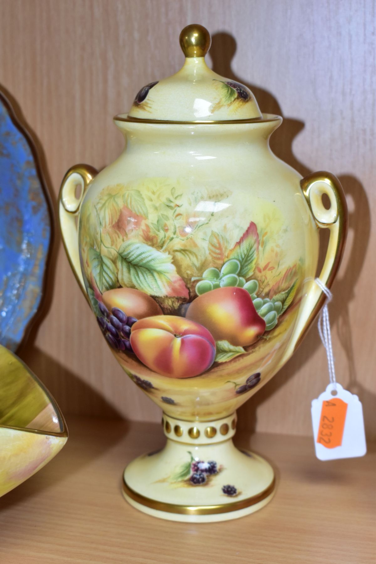 AN AYNSLEY 'ORCHARD GOLD' TWIN HANDLED URN AND COVER, pink backstamp, height 22.5cm, together with a - Image 3 of 10