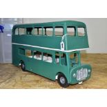 A TRI-ANG PRESSED STEEL A.E.C. ROUTEMASTER DOUBLE DECKER BUS, has been repainted green and white