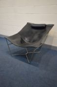 DAVID WEEKS FOR HABITAT, a Semana bucket chair, black leather seat attached to a brushed steel