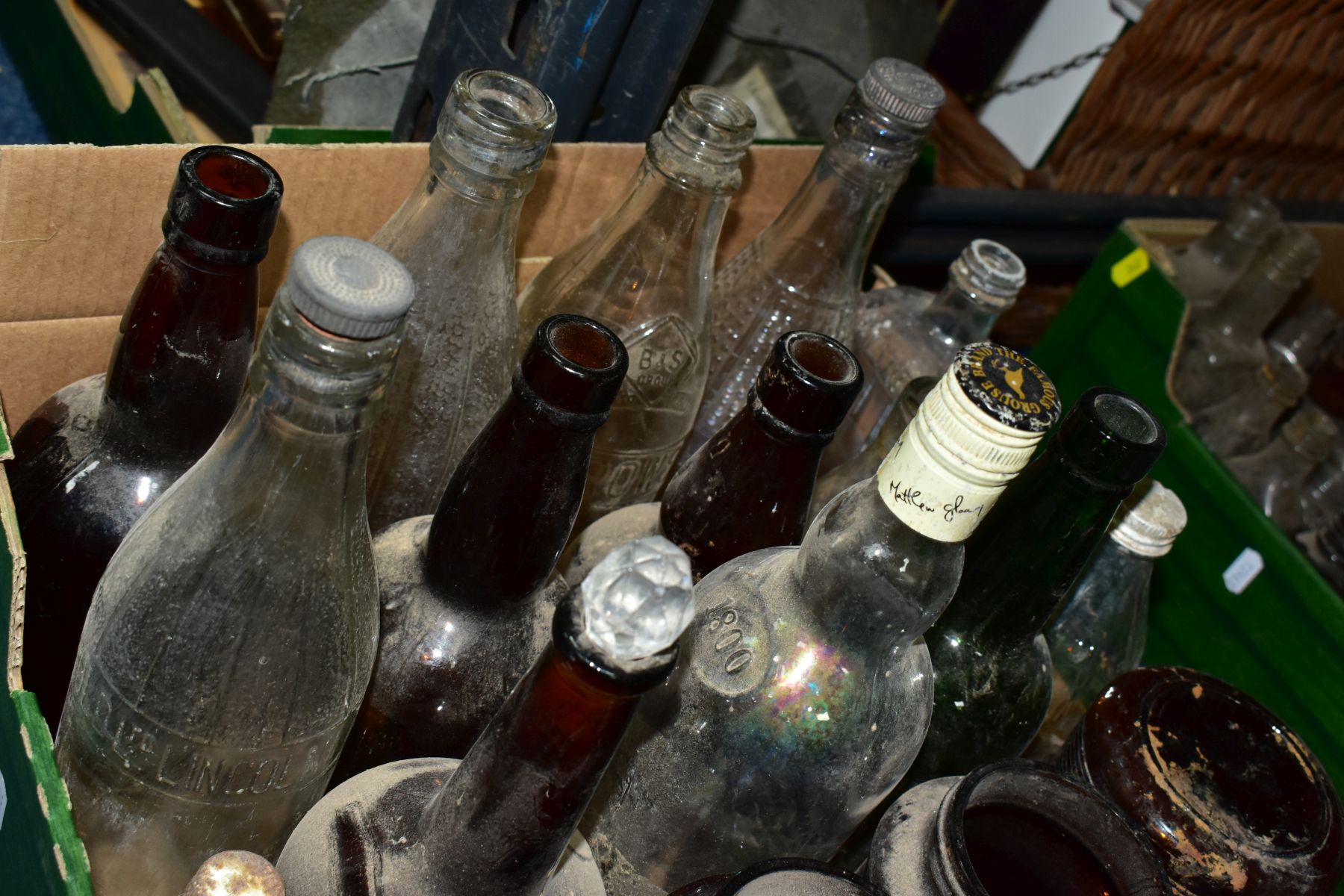 THREE BOXES GLASS BOTTLES, including ink bottles, etc (very dusty/dirty) - Image 6 of 9