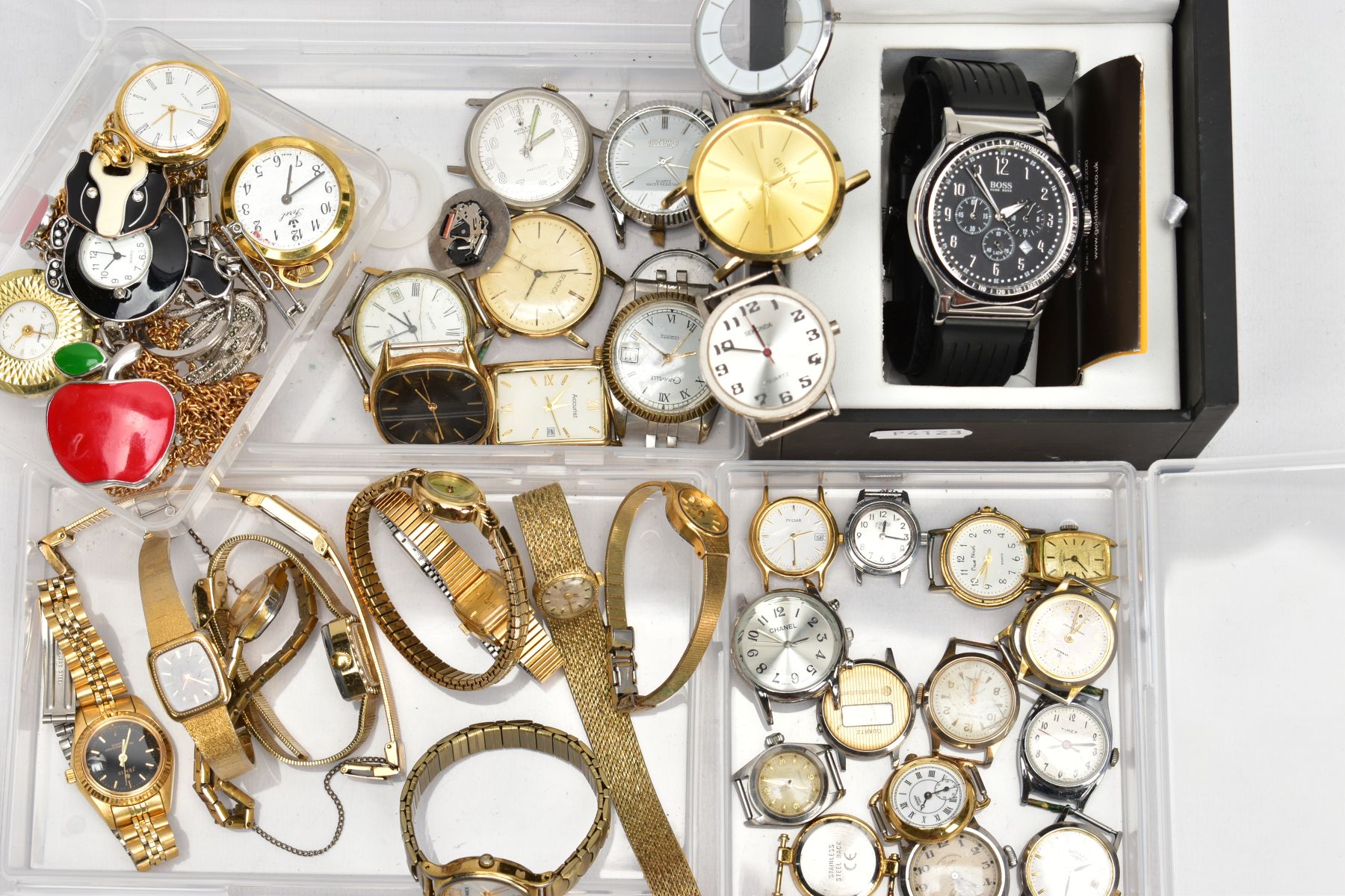 A SELECTION OF WATCHES AND WATCH CASES, to include a cased Hugo Boss Gentleman's chronograph
