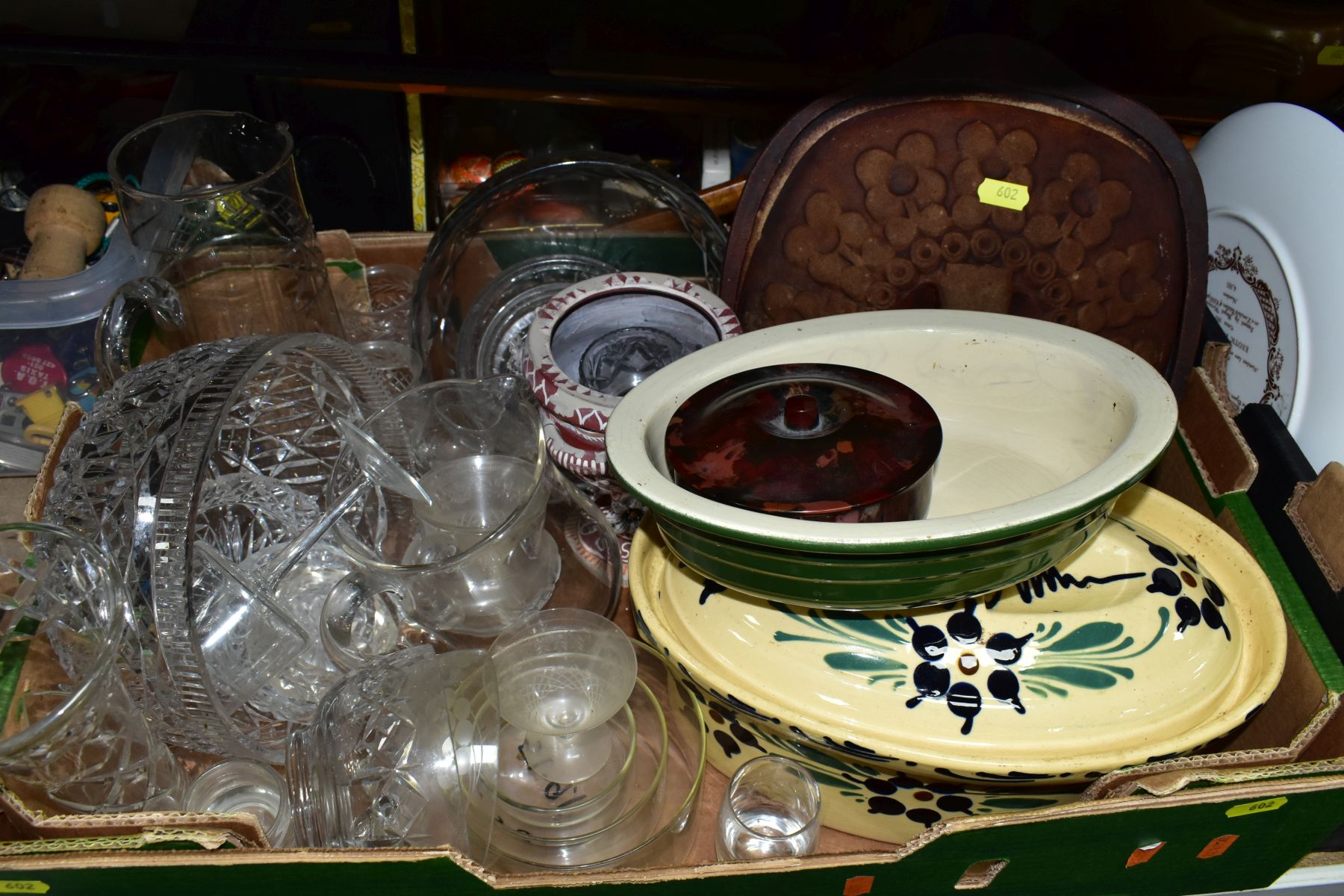 FOUR BOXES AND LOOSE CERAMICS, GLASS AND COLLECTABLES, etc, including a George VI wooden measuring - Image 3 of 9